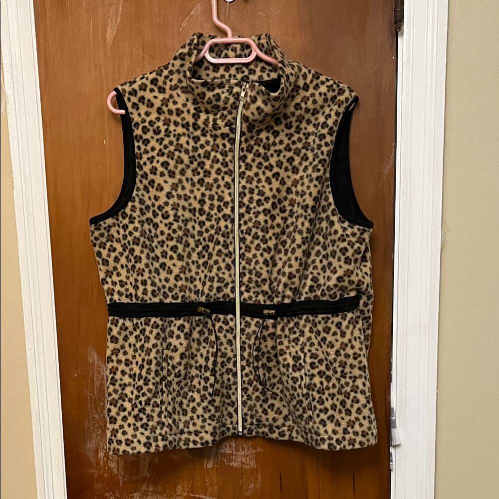 New Directions Animal Print Fleece Vest with waist tightening. Lined Winter XLP